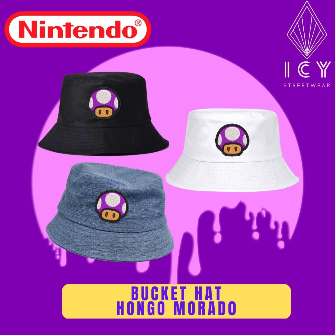 BUCKET HAT BORDADO HONGO MORADO MARIO BROS