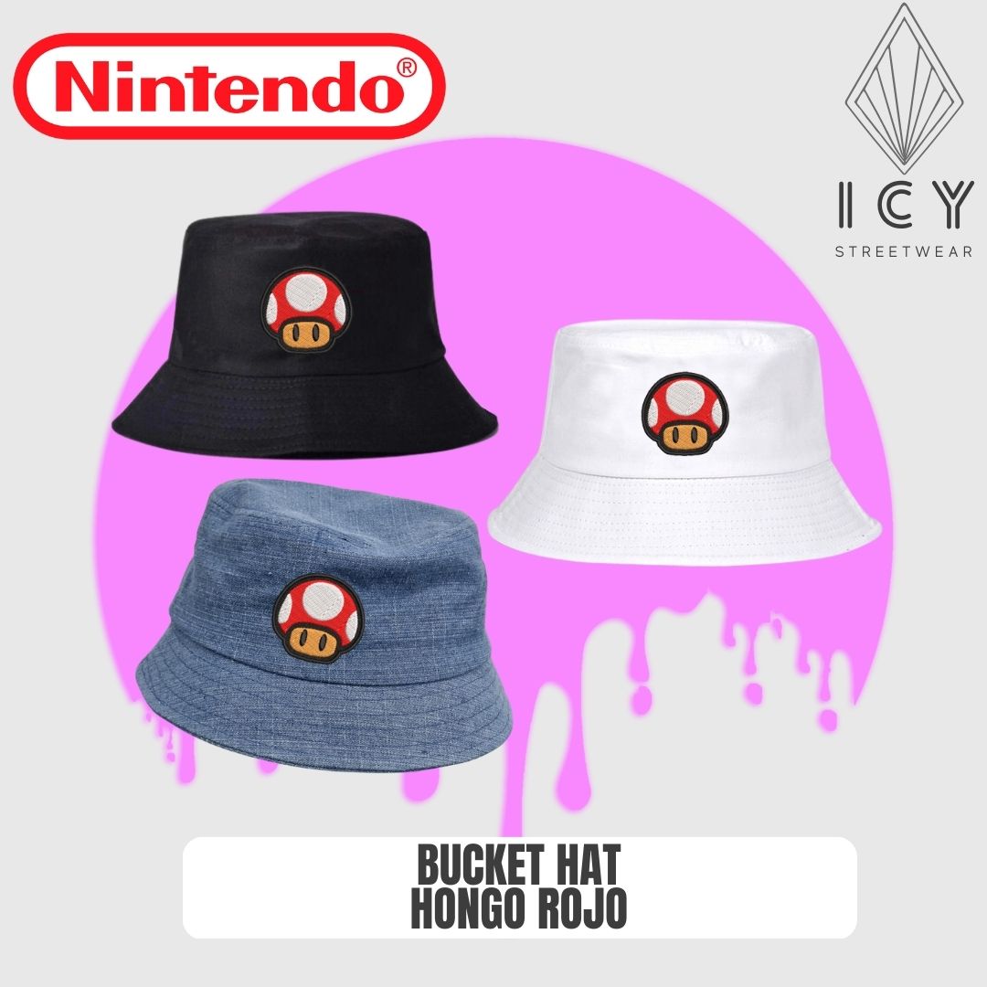 BUCKET HAT BORDADO HONGO ROJO MARIO BROS